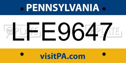 LFE9647 Pennsylvania License Plate
