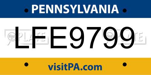 LFE9799 Pennsylvania License Plate