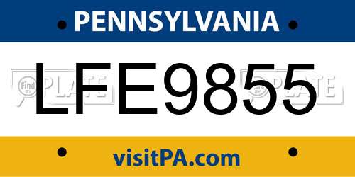 LFE9855 Pennsylvania License Plate