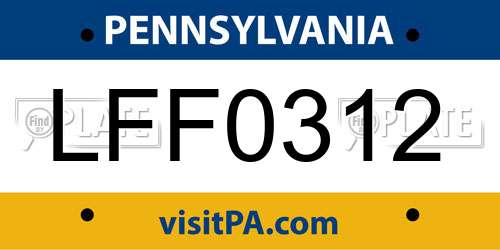 LFF0312 Pennsylvania License Plate