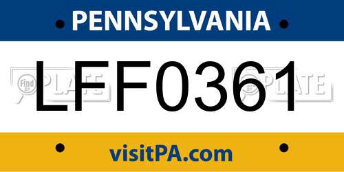 LFF0361 Pennsylvania License Plate