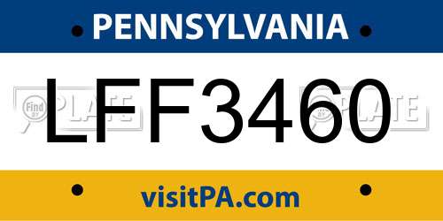 LFF3460 Pennsylvania License Plate