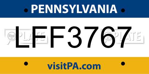 LFF3767 Pennsylvania License Plate