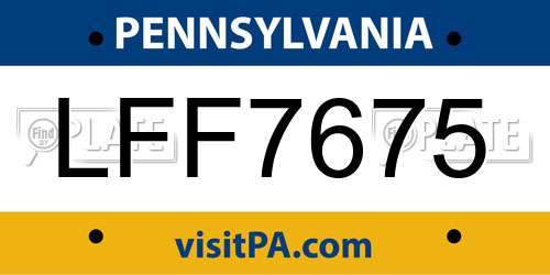 LFF7675 Pennsylvania License Plate