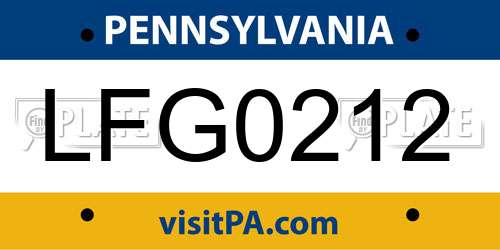 LFG0212 Pennsylvania License Plate