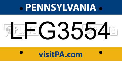 LFG3554 Pennsylvania License Plate