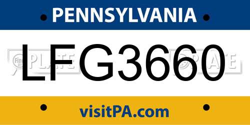 LFG3660 Pennsylvania License Plate