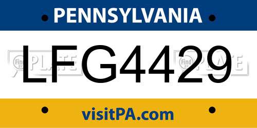 LFG4429 Pennsylvania License Plate