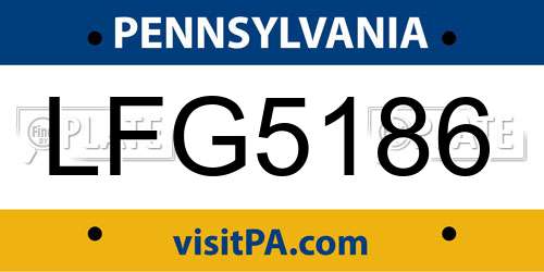 LFG5186 Pennsylvania License Plate
