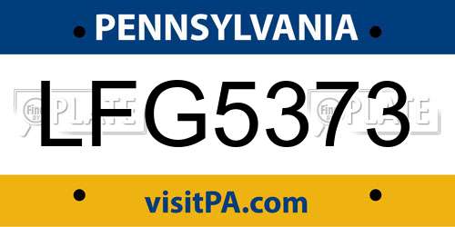 LFG5373 Pennsylvania License Plate