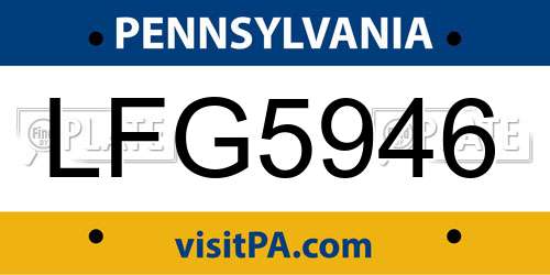 LFG5946 Pennsylvania License Plate