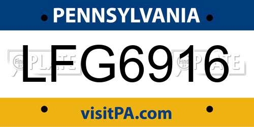LFG6916 Pennsylvania License Plate