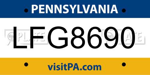 LFG8690 Pennsylvania License Plate