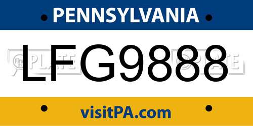 LFG9888 Pennsylvania License Plate