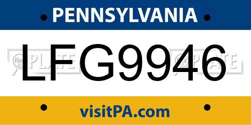 LFG9946 Pennsylvania License Plate