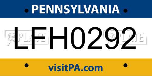 LFH0292 Pennsylvania License Plate