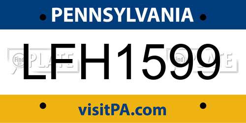 LFH1599 Pennsylvania License Plate