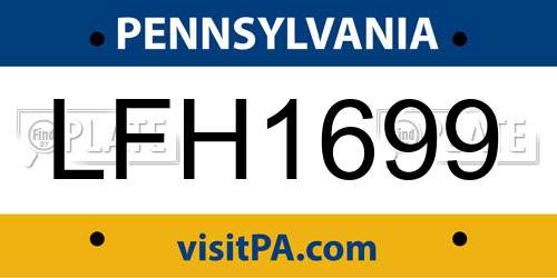 LFH1699 Pennsylvania License Plate