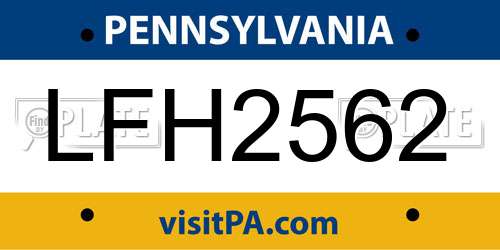 LFH2562 Pennsylvania License Plate