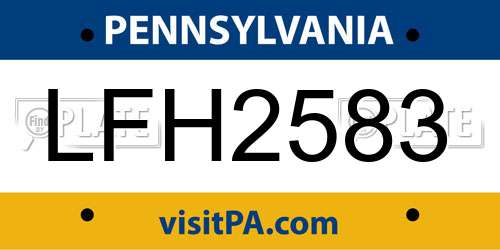 LFH2583 Pennsylvania License Plate