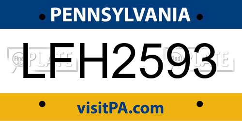 LFH2593 Pennsylvania License Plate