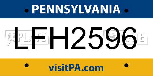 LFH2596 Pennsylvania License Plate