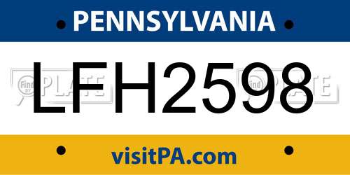 LFH2598 Pennsylvania License Plate