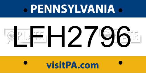 LFH2796 Pennsylvania License Plate