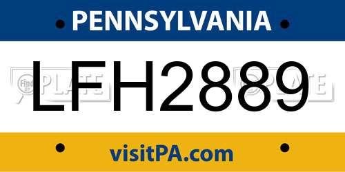 LFH2889 Pennsylvania License Plate