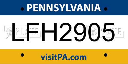 LFH2905 Pennsylvania License Plate