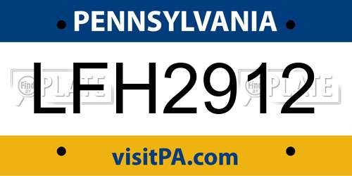 LFH2912 Pennsylvania License Plate