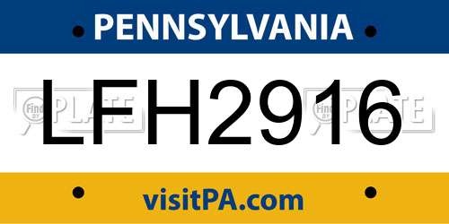 LFH2916 Pennsylvania License Plate