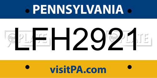 LFH2921 Pennsylvania License Plate