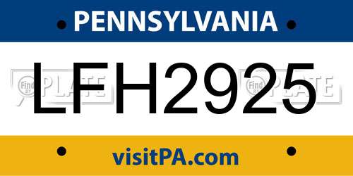 LFH2925 Pennsylvania License Plate