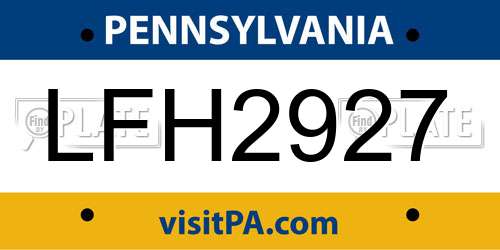 LFH2927 Pennsylvania License Plate