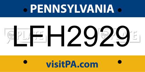 LFH2929 Pennsylvania License Plate