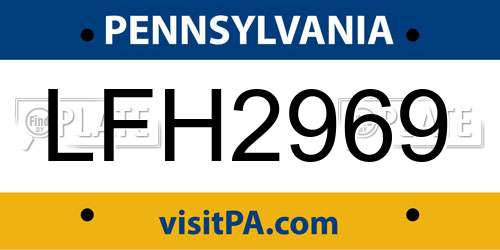 LFH2969 Pennsylvania License Plate