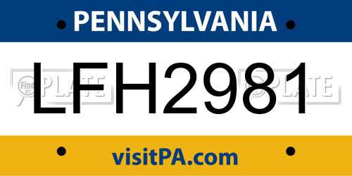 LFH2981 Pennsylvania License Plate