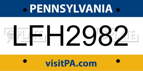 LFH2982 Pennsylvania License Plate