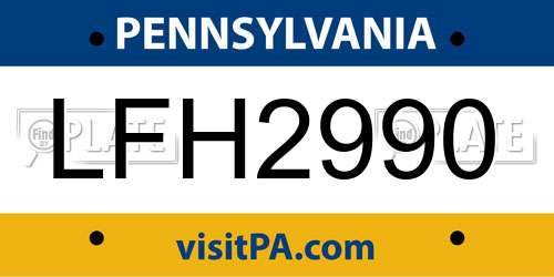 LFH2990 Pennsylvania License Plate