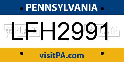 LFH2991 Pennsylvania License Plate