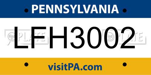LFH3002 Pennsylvania License Plate