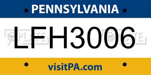 LFH3006 Pennsylvania License Plate