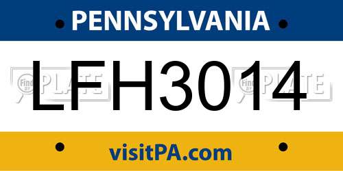 LFH3014 Pennsylvania License Plate