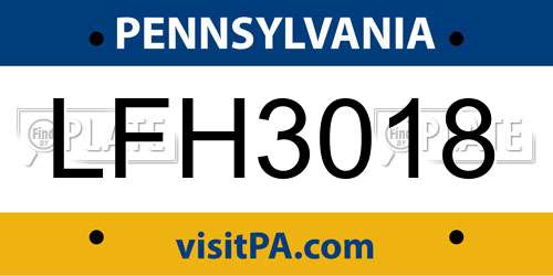 LFH3018 Pennsylvania License Plate