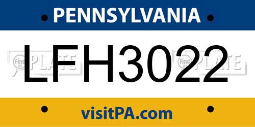 LFH3022 Pennsylvania License Plate