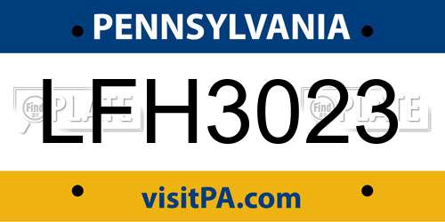 LFH3023 Pennsylvania License Plate