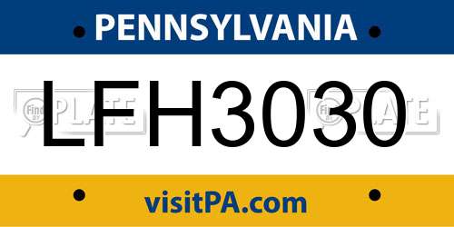 LFH3030 Pennsylvania License Plate