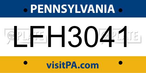 LFH3041 Pennsylvania License Plate