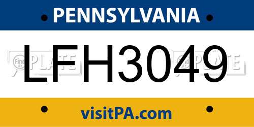 LFH3049 Pennsylvania License Plate